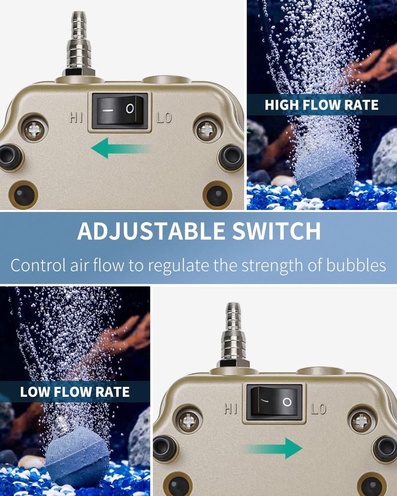 Pawfly 7W Akvárium Levegőpumpa Szabályozható Csendes Oxigén Pumpa 16L/perc Halastó Akvárium 1000L Készlettel