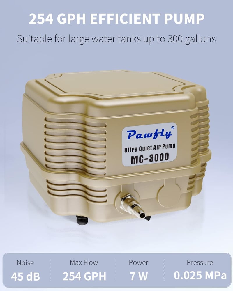Pawfly 7W Akvárium Levegőpumpa Szabályozható Csendes Oxigén Pumpa 16L/perc Halastó Akvárium 1000L Készlettel