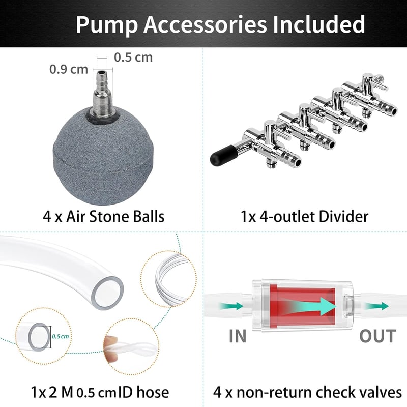 Pawfly 7W Akvárium Levegőpumpa Szabályozható Csendes Oxigén Pumpa 16L/perc Halastó Akvárium 1000L Komplett Szett