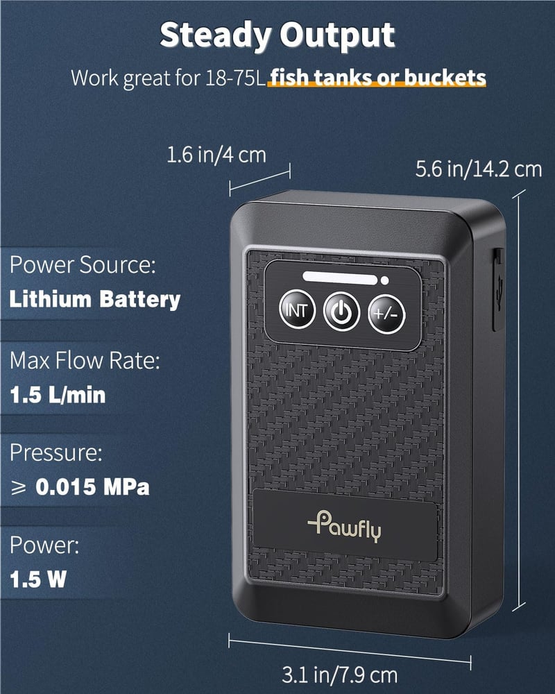 Pawfly Akkumulátoros Levegőpumpa USB Töltéssel 20-500L Akváriumhoz Hordozható Csendes Oxigén Pumpa Horgászathoz