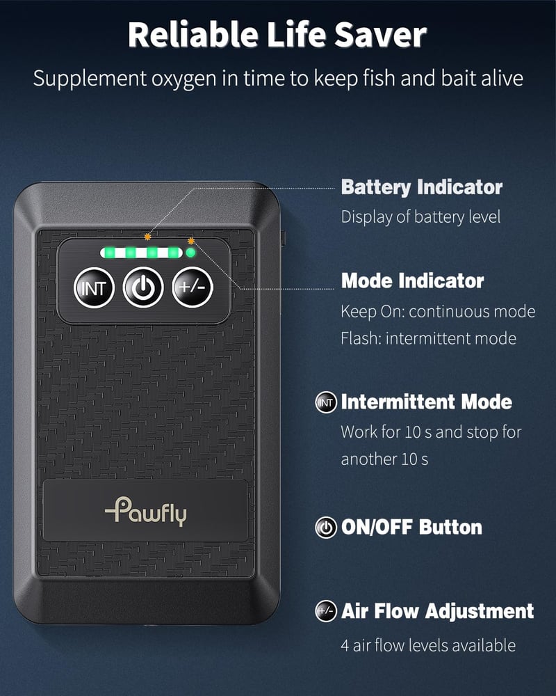 Pawfly Akkumulátoros Levegőpumpa USB Töltéssel 20-500L Akváriumhoz Hordozható Csendes Oxigén Pumpa Horgászathoz