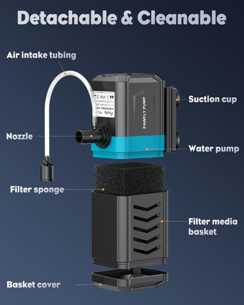 Pawfly Belső Akvárium Szűrő 190-455L Vízpumpával 2100L/h Édesvíz Sósvíz