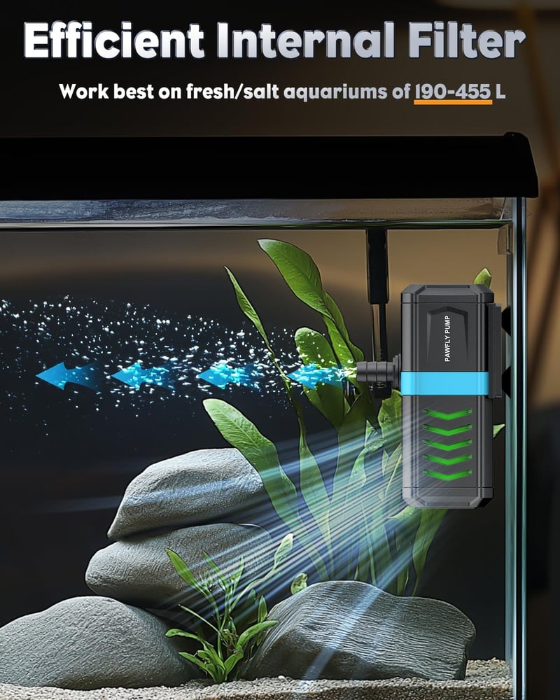 Pawfly Belső Akvárium Szűrő 190-455L Vízpumpával 2100L/h Édesvíz Sósvíz