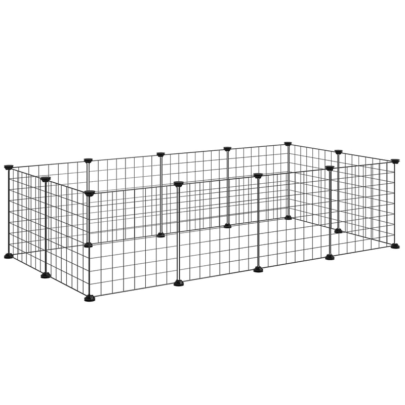 Skladacia kovová mriežková ohrádka pre domáce zvieratá PawHut s 12 panelmi, DIY, čierna, 106 x 73 x 36 cm