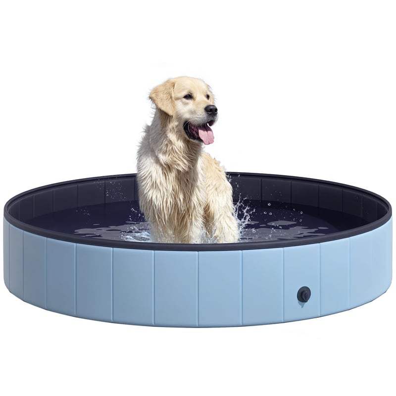 Piscină pliabilă pentru câini PawHut din PVC albastru, antiderapantă, ușor de curățat, diametru 160 cm, înălțime 30 cm, pentru câini