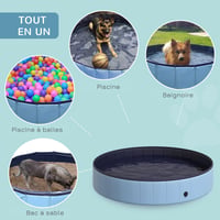 Piscină pliabilă pentru câini PawHut din PVC albastru, antiderapantă, ușor de curățat, diametru 160 cm, înălțime 30 cm, pentru câini 6
