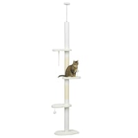 PawHut visinski podesiva mačja grebalica 225-255 cm, s 3 grebalice u obliku oblaka i 2 loptice, 48x32x225-255 cm, bijela 1