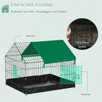 Králičia klietka pre domáce zvieratá PawHut so zakrytým strešným krytom, na vnútorné aj vonkajšie použitie, so spodnou táckou, 90x75x75 cm, zeleno-čierna 5