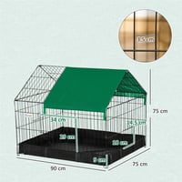 Králičia klietka pre domáce zvieratá PawHut so zakrytým strešným krytom, na vnútorné aj vonkajšie použitie, so spodnou táckou, 90x75x75 cm, zeleno-čierna 9