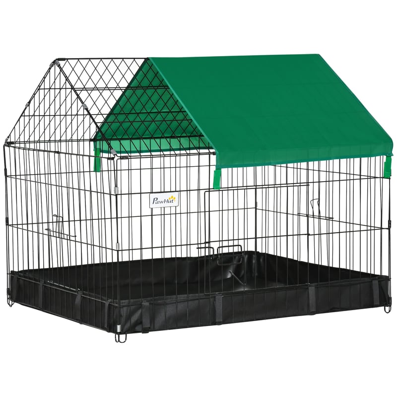 Králičia klietka pre domáce zvieratá PawHut so zakrytým strešným krytom, na vnútorné aj vonkajšie použitie, so spodnou táckou, 90x75x75 cm, zeleno-čierna
