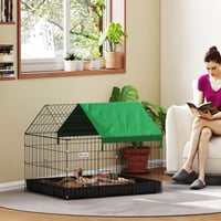 Králičia klietka pre domáce zvieratá PawHut so zakrytým strešným krytom, na vnútorné aj vonkajšie použitie, so spodnou táckou, 90x75x75 cm, zeleno-čierna 4