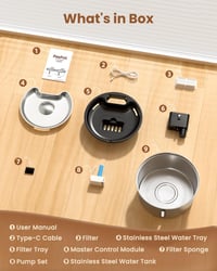 PawPoll Vezeték nélküli macska ivófontána mozgásérzékelővel, 3,2L rozsdamentes acél - Stainless Steel - 6 Filters + 3 Foam Filters 8