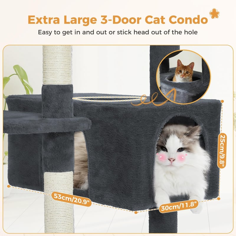 PAWZ Road 184 cm macskakaparófa hálóval, 7 szizál oszloppal, barlang és kosarral