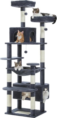 PAWZ Road 184 cm macskakaparófa hálóval, 7 szizál oszloppal, barlang és kosarral 1