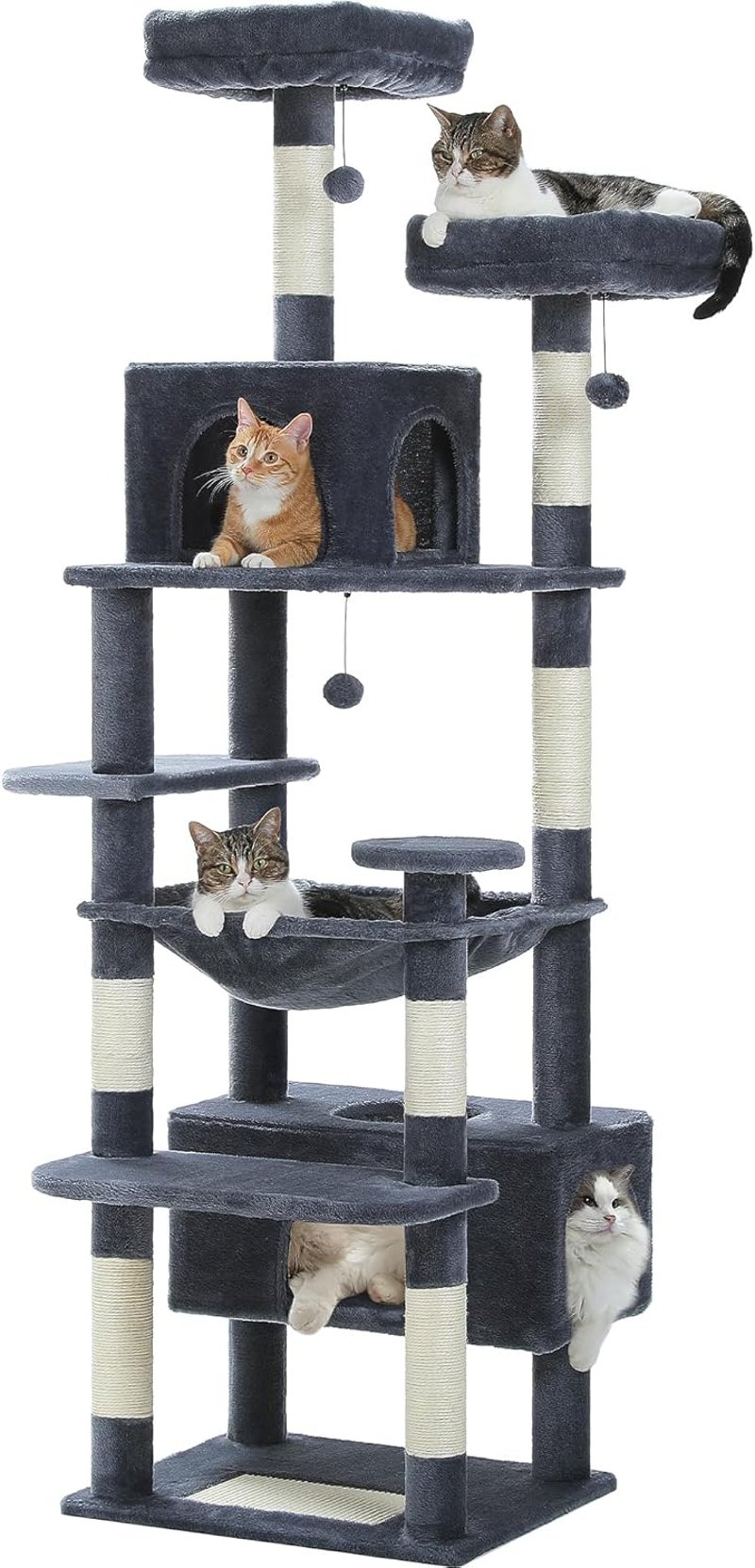PAWZ Road 184 cm macskakaparófa hálóval, 7 szizál oszloppal, barlang és kosarral