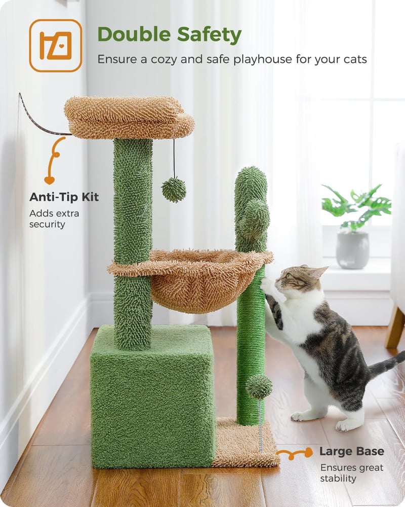 PAWZ Road Kaktusz Macskavár Függőággyal, Sisal Kaparófával, 83 cm, Zöld