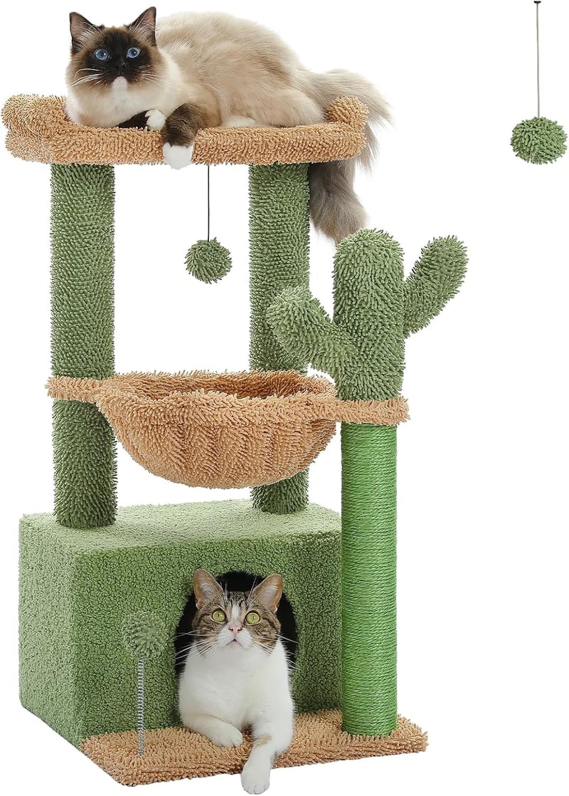 PAWZ Road Kaktusz Macskavár Függőággyal, Sisal Kaparófával, 83 cm, Zöld