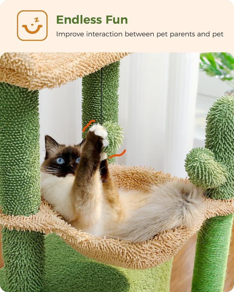 PAWZ Road Kaktusz Macskavár Függőággyal, Sisal Kaparófával, 83 cm, Zöld