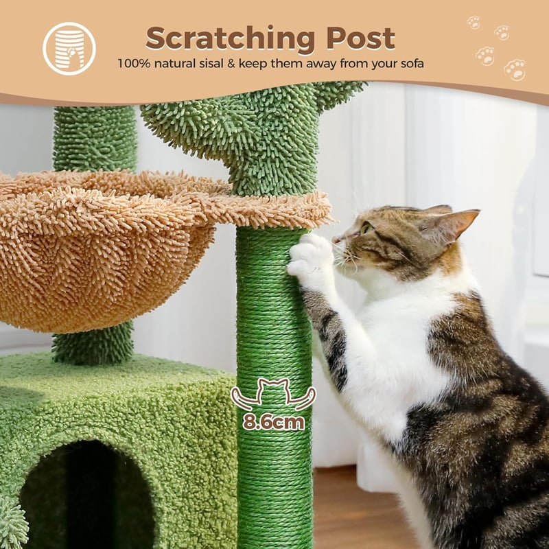 PAWZ Road Kaktusz Macskavár Függőággyal, Sisal Kaparófával, 83 cm, Zöld