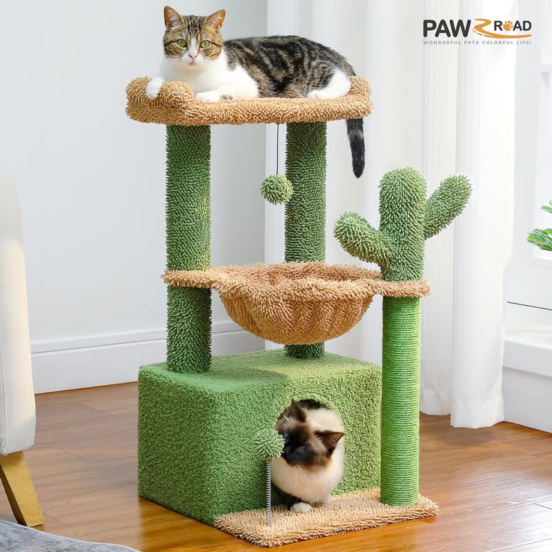 PAWZ Road Kaktusz Macskavár Függőággyal, Sisal Kaparófával, 83 cm, Zöld
