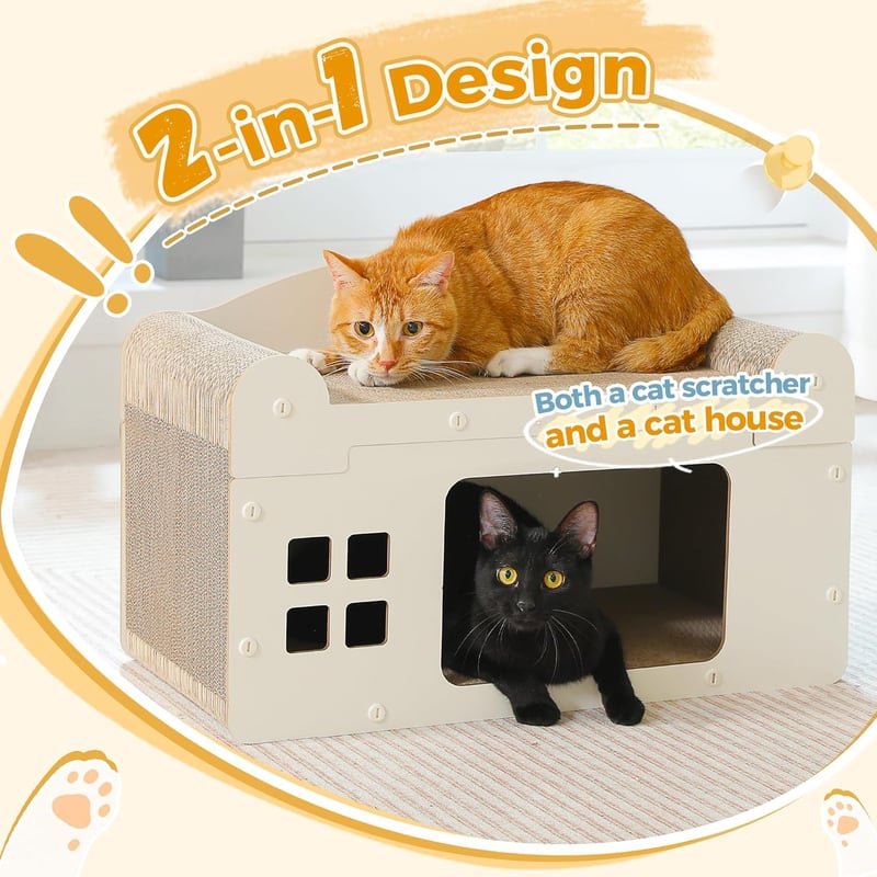 PAWZ Road Macska Kaparóház Fehér - 2 Szintes Karton Kaparó Barlang Pihenőhellyel, Beltéri Cicaház 55x28x35cm
