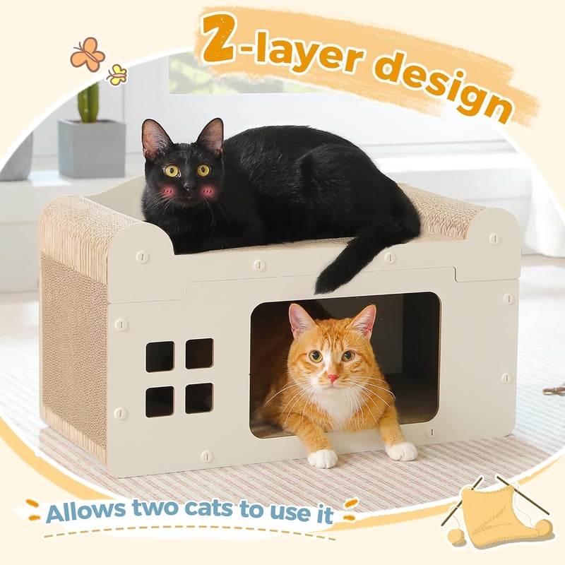 PAWZ Road Macska Kaparóház Fehér - 2 Szintes Karton Kaparó Barlang Pihenőhellyel, Beltéri Cicaház 55x28x35cm
