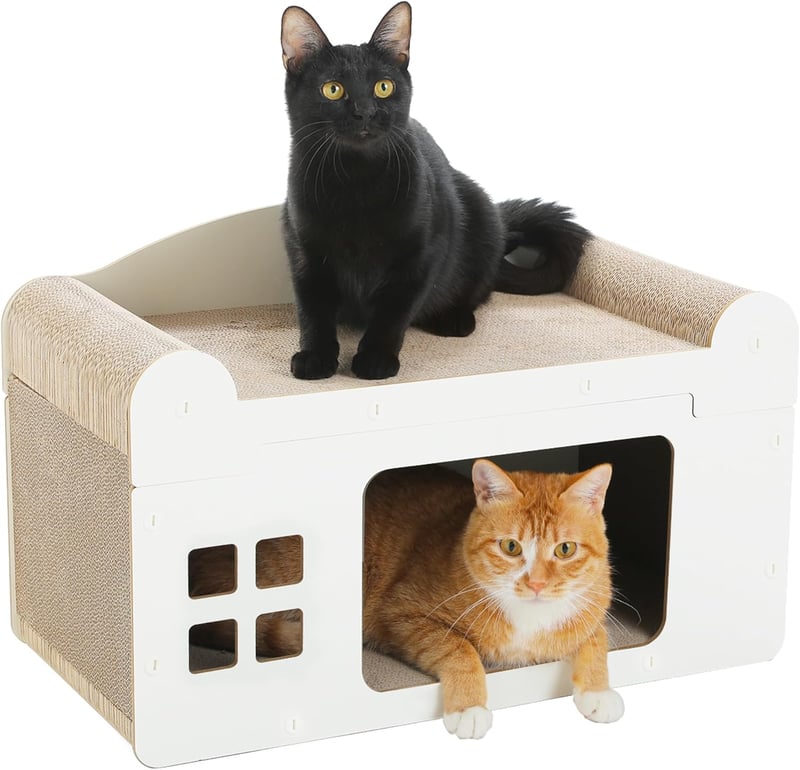 PAWZ Road Macska Kaparóház Fehér - 2 Szintes Karton Kaparó Barlang Pihenőhellyel, Beltéri Cicaház 55x28x35cm