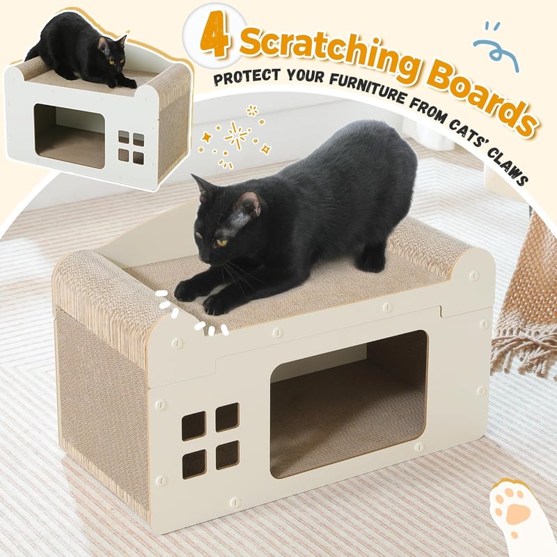 PAWZ Road Macska Kaparóház Fehér - 2 Szintes Karton Kaparó Barlang Pihenőhellyel, Beltéri Cicaház 55x28x35cm