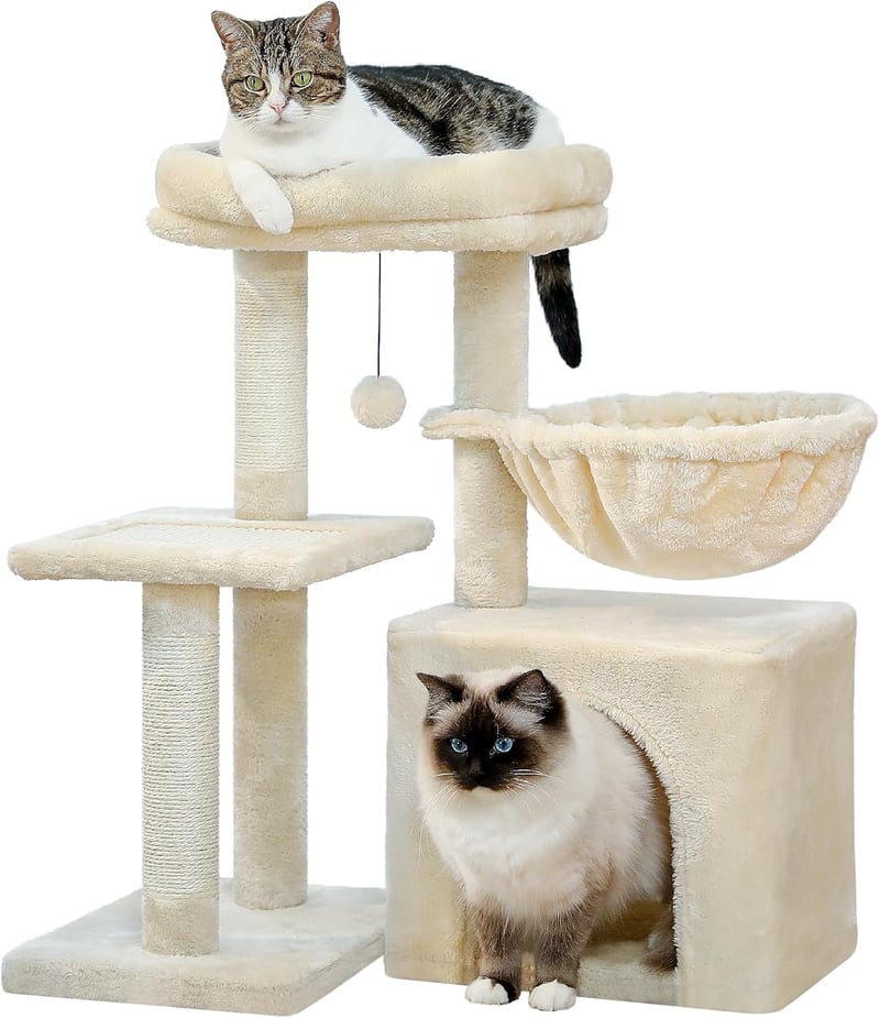 PAWZ Road macskamászóka kaparóoszloppal és függőággyal, 73 cm - bézs