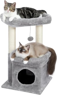 PAWZ Road Többszintes Macska Fa - Szürke Macskakaparó Oszloppal, Kényelmes Búvóhellyel és Pihenővel, 70 cm Magas, Kis és Nagy Macskáknak 1