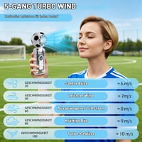 Ručný ventilátor PAYFULLY s chladiacou plochou, prenosný mini ventilátor s futbalovým dizajnom, 5 rýchlostí, nastaviteľný o 180°, s LED svetlom, na cesty a do kancelárie 4