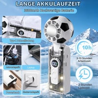 Ručný ventilátor PAYFULLY s chladiacou plochou, prenosný mini ventilátor s futbalovým dizajnom, 5 rýchlostí, nastaviteľný o 180°, s LED svetlom, na cesty a do kancelárie 6