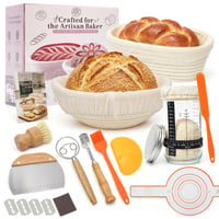 Set de început pentru pâine cu maia PBWZF, 2 coșuri de dospire din ratan natural (23 cm rotund și 25 cm oval), cu borcan, lamă și accesorii, pentru începători și brutari experimentați 1