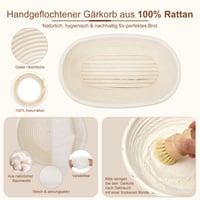 Set de început pentru pâine cu maia PBWZF, 2 coșuri de dospire din ratan natural (23 cm rotund și 25 cm oval), cu borcan, lamă și accesorii, pentru începători și brutari experimentați 2