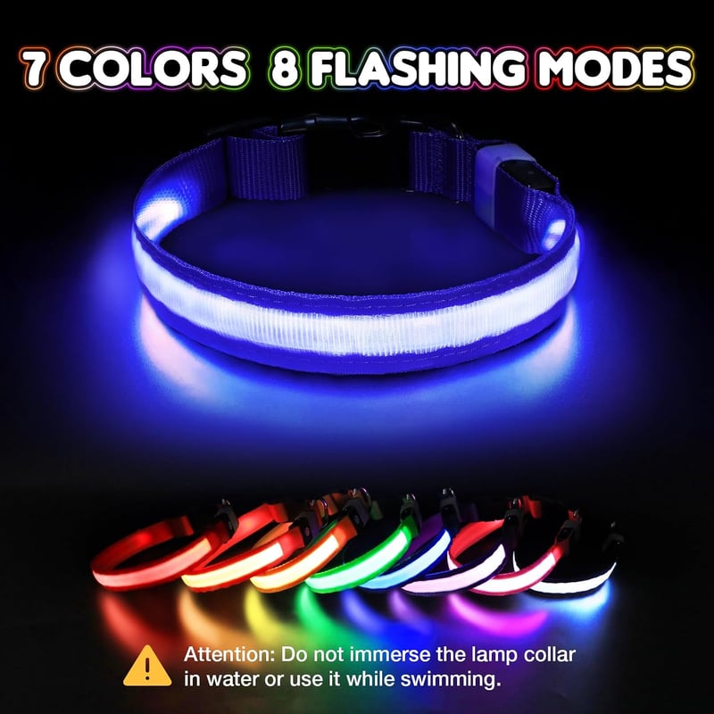 PcEoTllar USB-s LED kutya nyakörv 8 mód vízálló kék - S méret