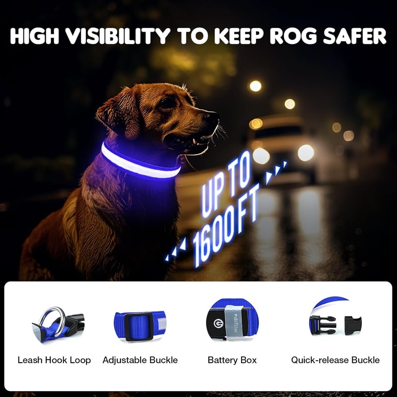 PcEoTllar USB-s LED kutya nyakörv 8 mód vízálló kék - S méret
