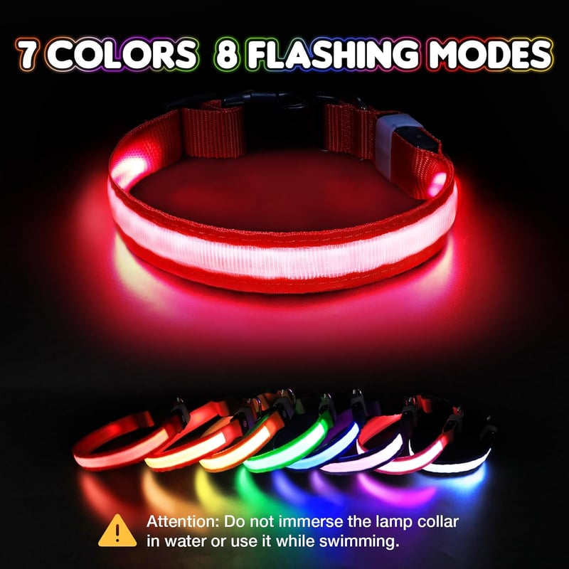 PcEoTllar USB-s LED kutya nyakörv 7 szín 8 mód vízálló