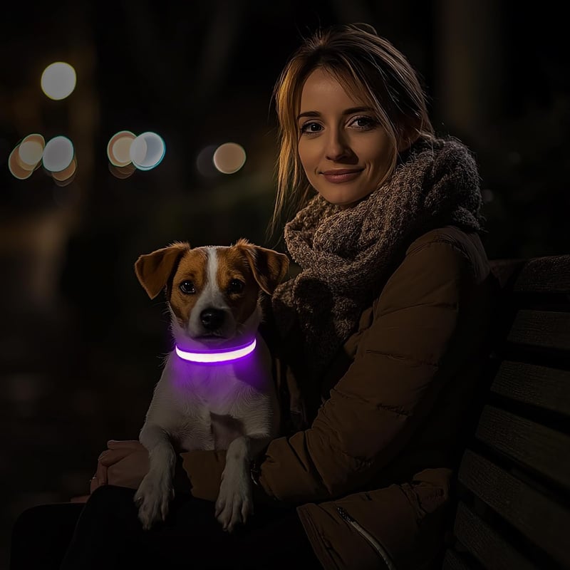 PcEoTllar USB-s LED kutya nyakörv 8 mód vízálló lila - S méret