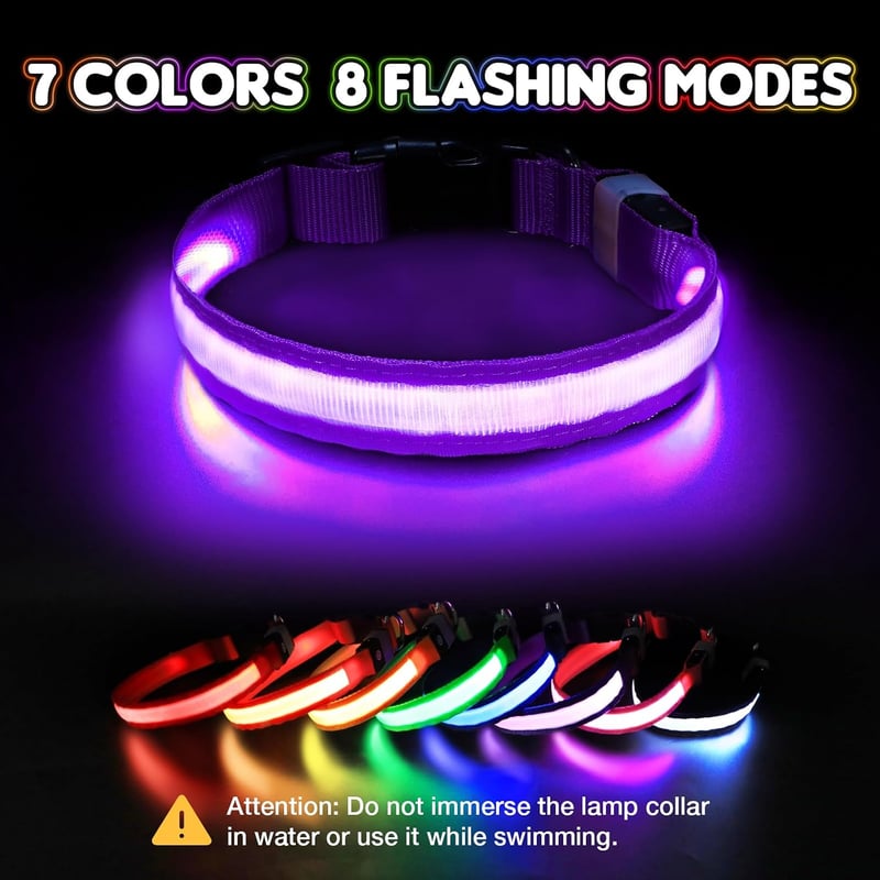 PcEoTllar USB-s LED kutya nyakörv 8 mód vízálló lila - S méret