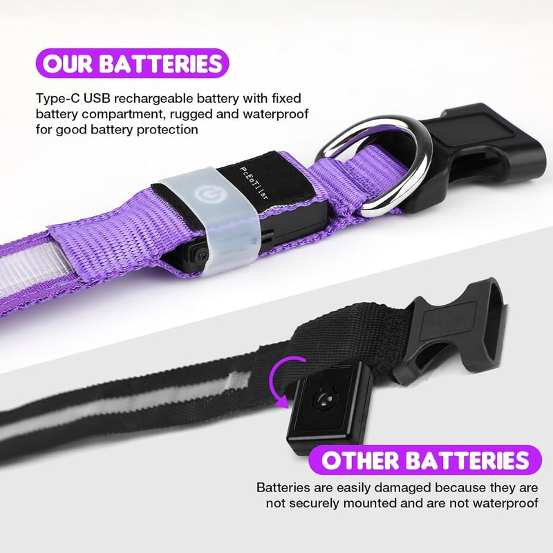 PcEoTllar USB-s LED kutya nyakörv 8 mód vízálló lila - S méret