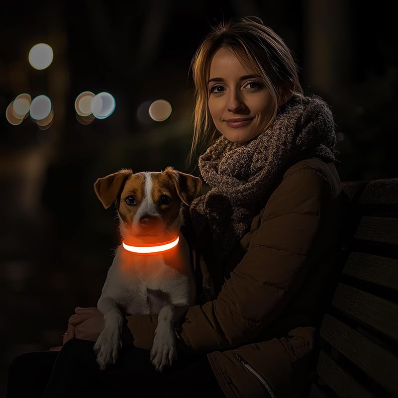 PcEoTllar USB-s LED kutyanyakörv 8 mód vízálló állítható narancssárga - L méret