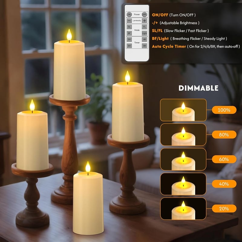 PChero 4 db LED gyertya töltőállomással, vízálló kültéri gyertyák távirányítóval és időzítővel