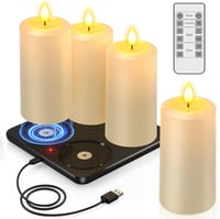 PChero 4 db LED gyertya töltőállomással, vízálló kültéri gyertyák távirányítóval és időzítővel 1