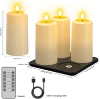 PChero 4 db LED gyertya töltőállomással, vízálló kültéri gyertyák távirányítóval és időzítővel 6