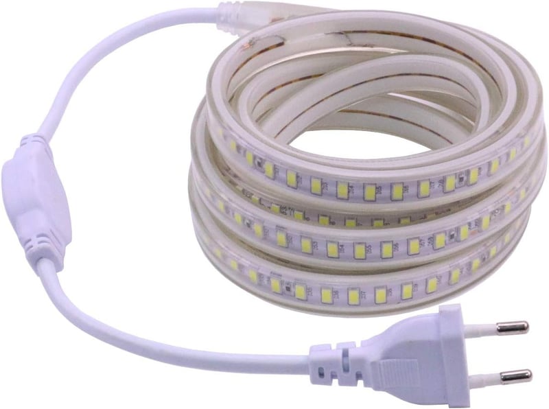pcning 2m LED szalag AC 220V EU dugóval, IP67 vízálló kültéri meleg fehér