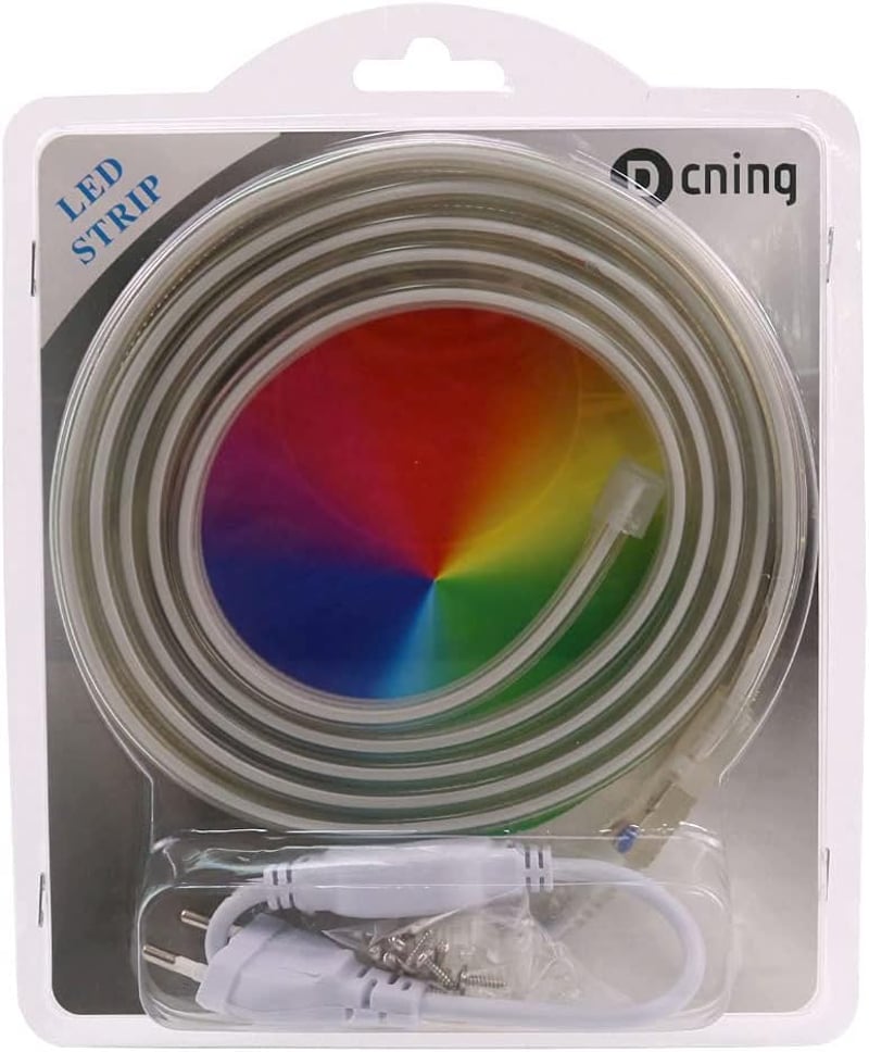 pcning 2m LED szalag AC 220V EU dugóval, IP67 vízálló kültéri meleg fehér