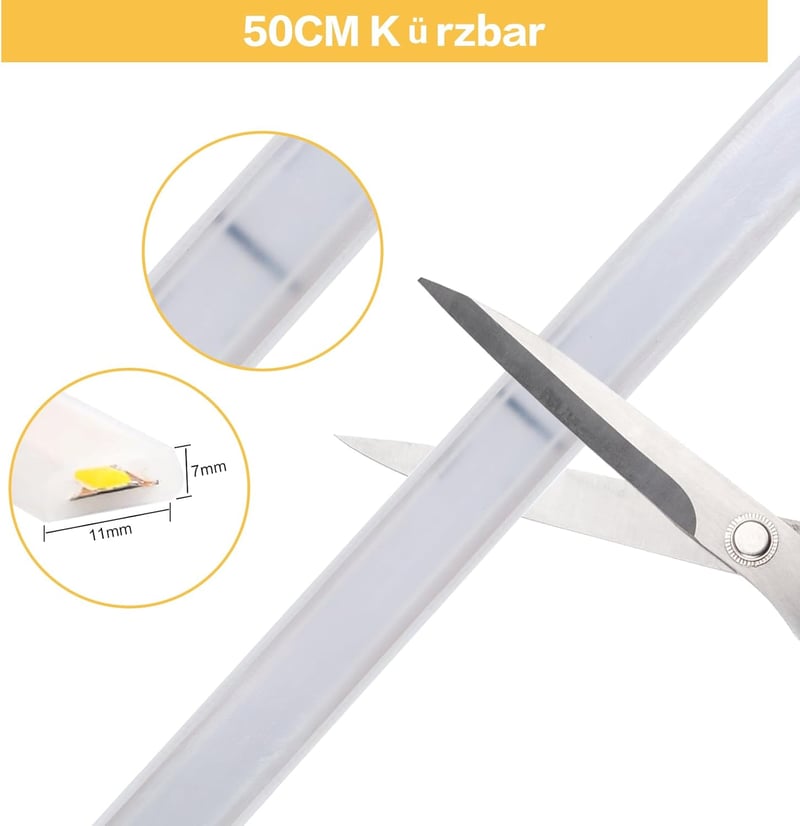 pcning COB LED szalag 230V 5m meleg fehér IP67 vízálló kültéri világítás