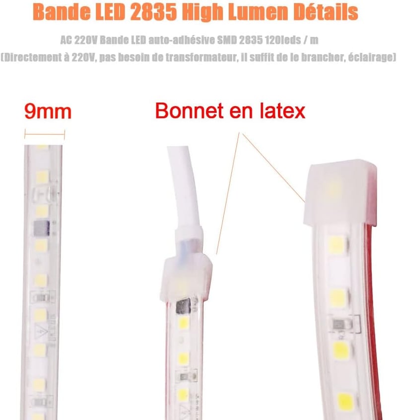 pcning LED szalag 230V 1m meleg fehér vízálló IP67 önragasztó kapcsolóval