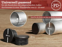 PD 40 mm-es kerek csőtömítő dugó PE műanyag 4 db fekete - Ø 40 mm, 4 2