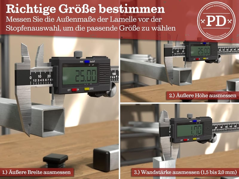 PD Négyzetes Csővégzáró Dugó 25x25 mm - Fekete PE Műanyag Védősapka Fém és Alumínium Profilokhoz - Bútorlábvédő 10 db